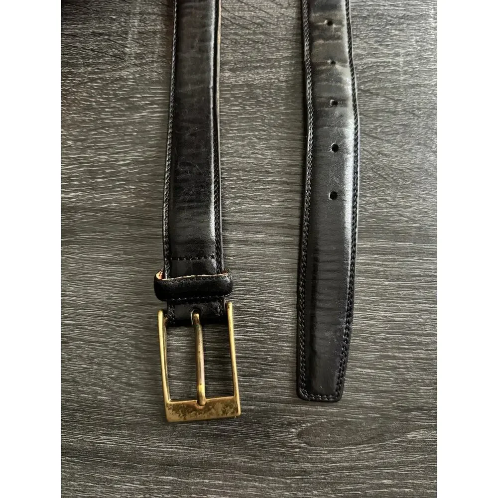 Made In Italy Solid Brass Hardware Leather Black Cognac Full Grain‎ Leather Belt